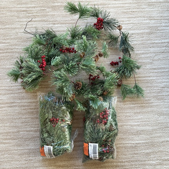 Set of 3 CraftMore Christmas Smokey Pine and Red Berry Garland 6 Feet Strands - Picture 1 of 16